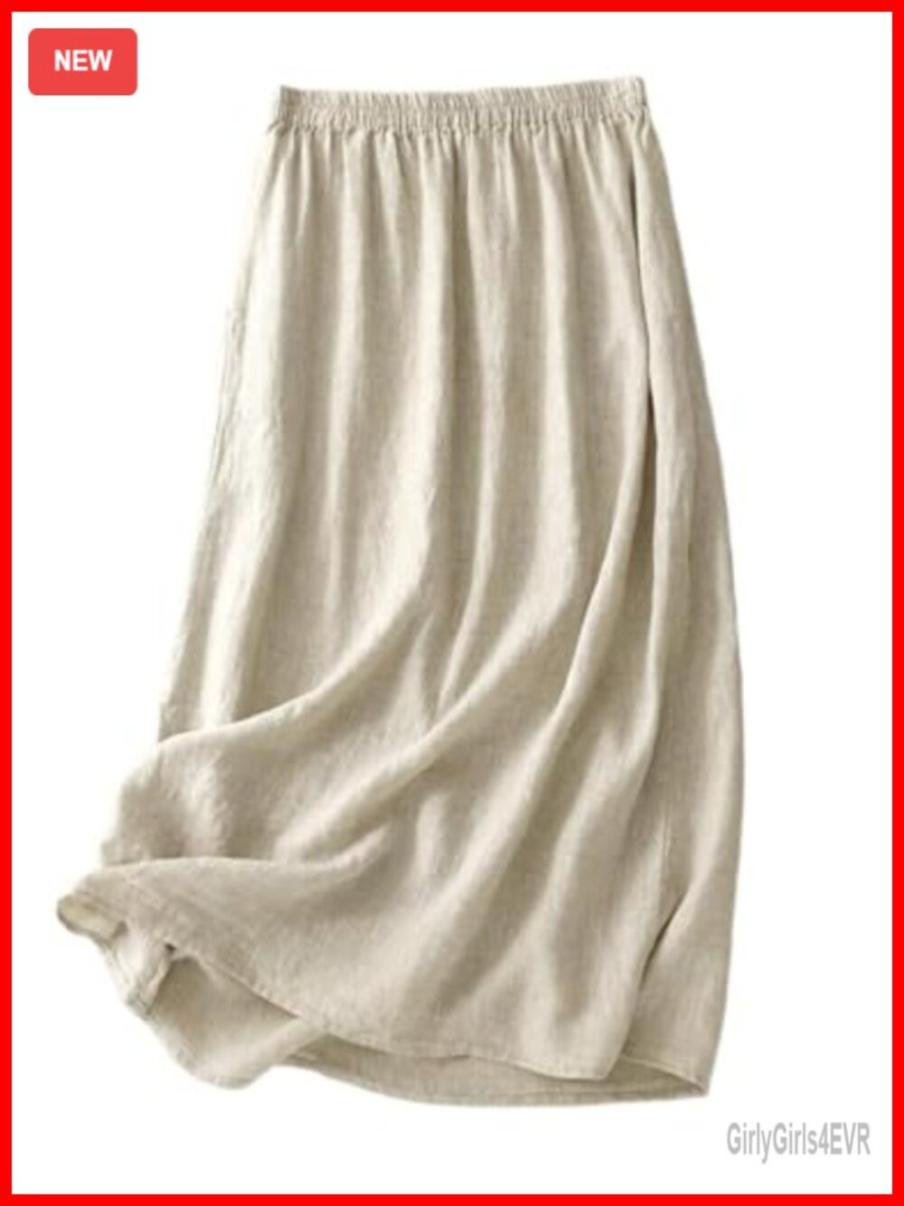 Linen Blend High Waisted A-Line Flowy Midi Skirt with Pockets